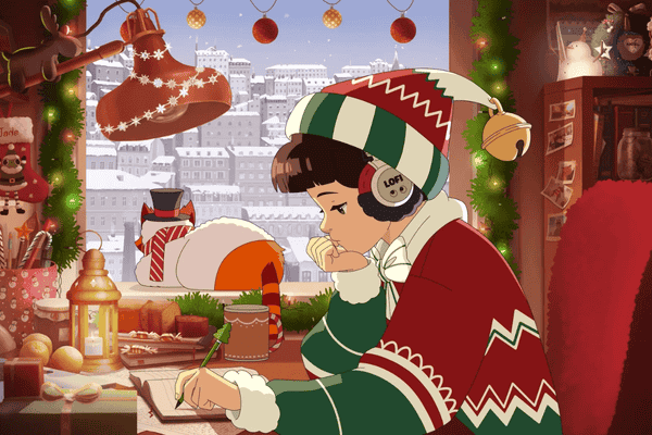 Illustration lofi girl sp�cial no�l