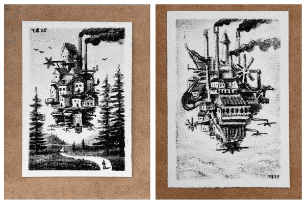 Dessins de villes steampunk
