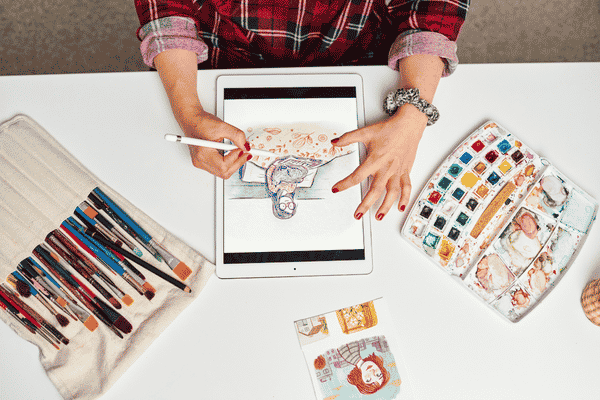 dessin digital sur tablette avec logiciel illustrator