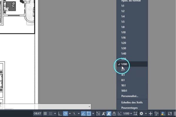 Panneau de gestion des échelles sur AutoCAD