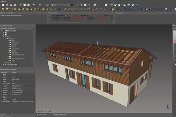 capture d'ecran d'une modélisation de maison sur le logiciel freecad