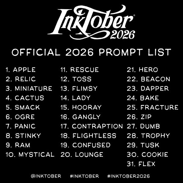 Liste officielle Inktober 2026 en anglais
