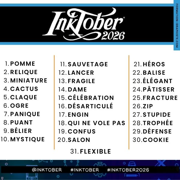 Liste officielle Inktober 2026 traduite en fran�ais